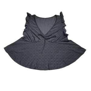 Shein Soleia Ruffle Trim Knot Front Peplum Schiffy Blouse in Black, Size:Large.